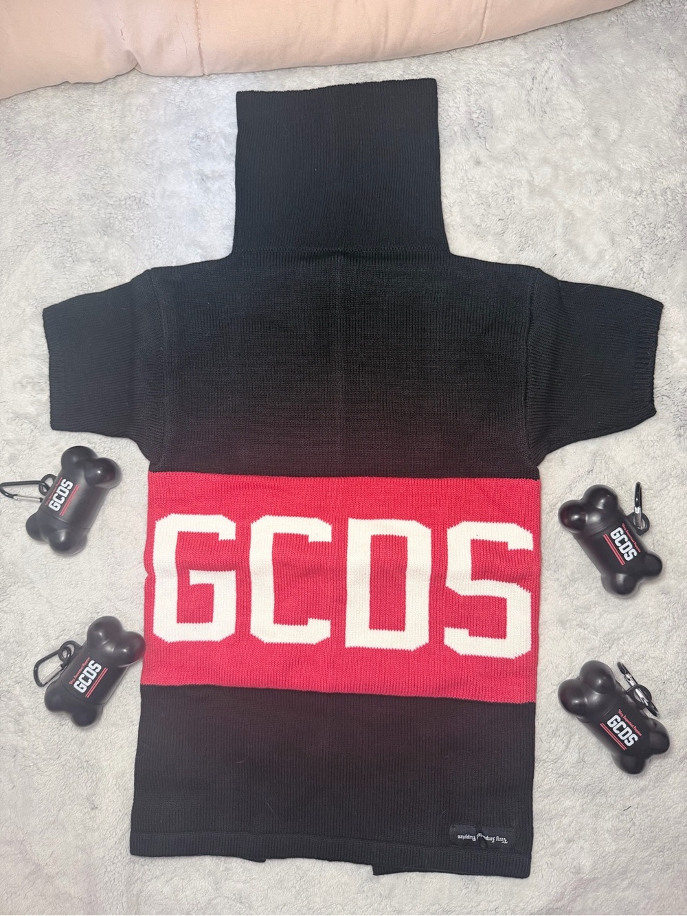 GCDS x Very Important Puppies Black Red Knit Logo Dog Sweater Luxury Pet XL